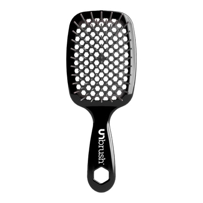 Black unbrush hairbrush with a honeycomb design on a white background