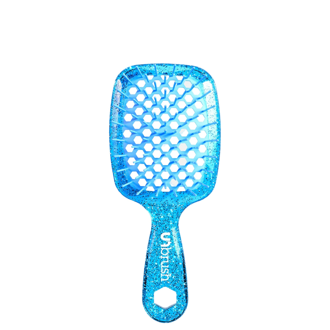 Blue paddle hairbrush on a white background