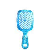 Blue paddle hairbrush on a white background