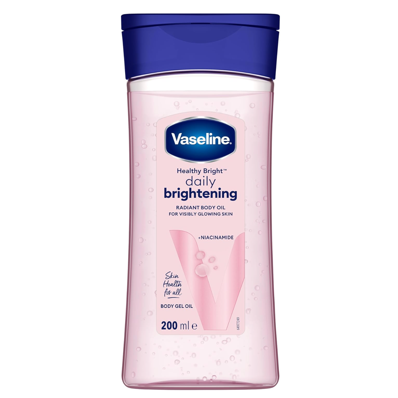 Vaseline Healthy Bright Daily Brightening Radiant Body Gel Oil 200ml with niacinamide, formulated to moisturise the body and promote visibly glowing, radiant-looking skin