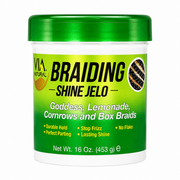Via Natural Braiding Shine Jelo 16oz for goddess braids, lemonade braids, cornrows and box braids with durable hold, frizz control and long-lasting shine.