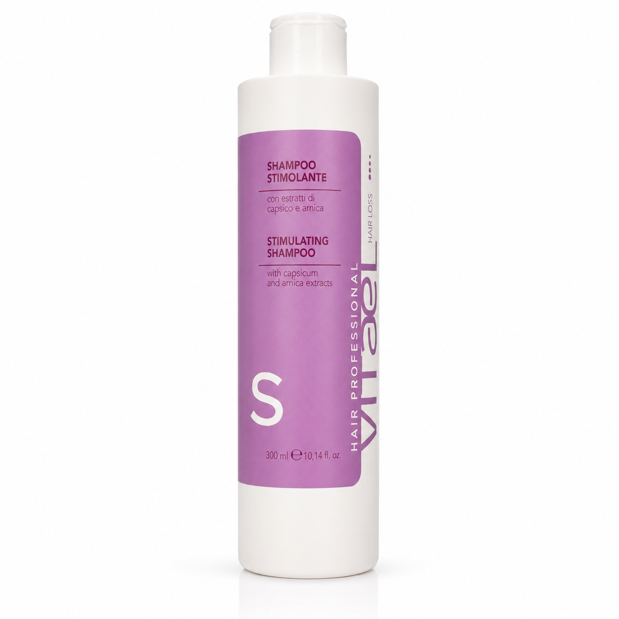 Vitael Hair Loss Stimulating Shampoo 300ml bottle with capsicum and arnica extracts on a white background