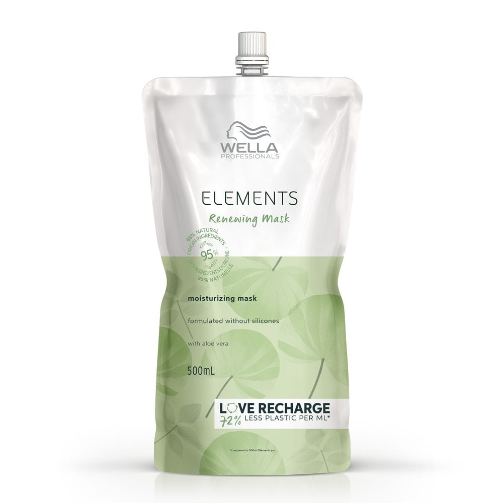Wella Professionals Elements Renewing Mask Refill Pouch 500ml moisturising hair mask with aloe vera, silicone-free formula and 95% natural origin ingredients