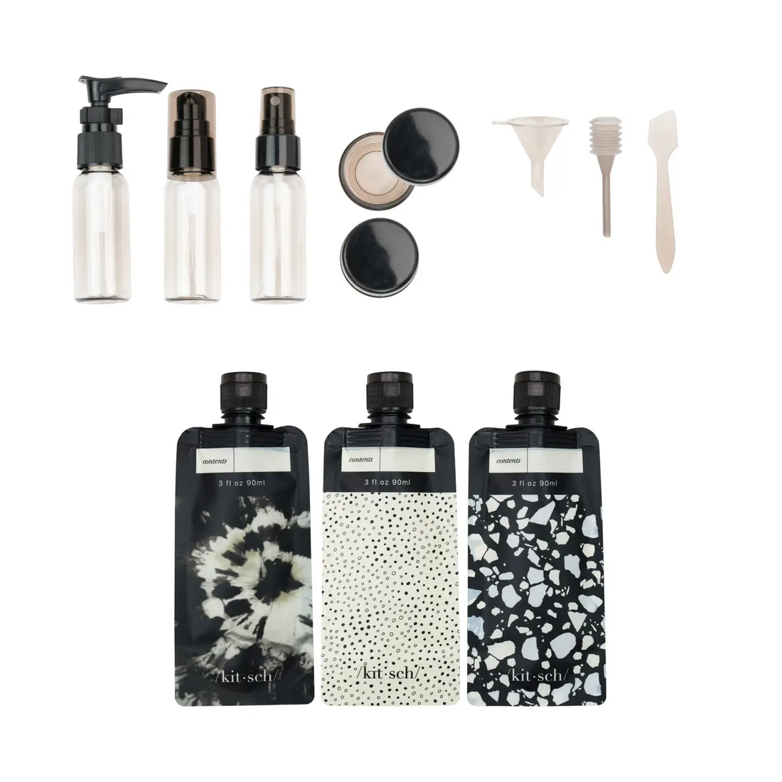 Kitsch Travel Bottles For Toiletries 11 Pack - Black &amp; Ivory