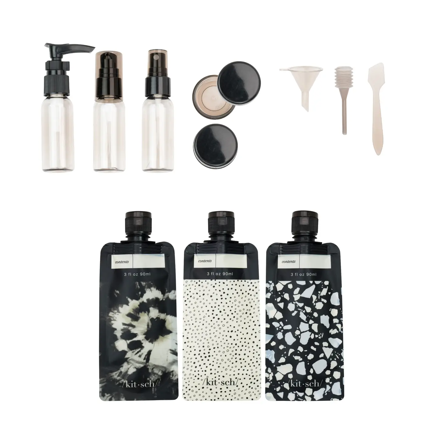 Kitsch Travel Bottles For Toiletries 11 Pack - Black &amp; Ivory