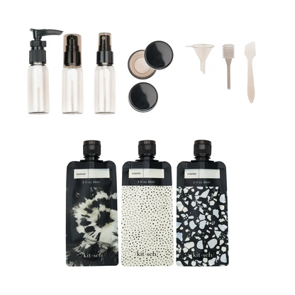 Kitsch Travel Bottles For Toiletries 11 Pack - Black &amp; Ivory