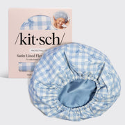 Kitsch Satin Lined Flexi Shower Cap - Gingham Blue