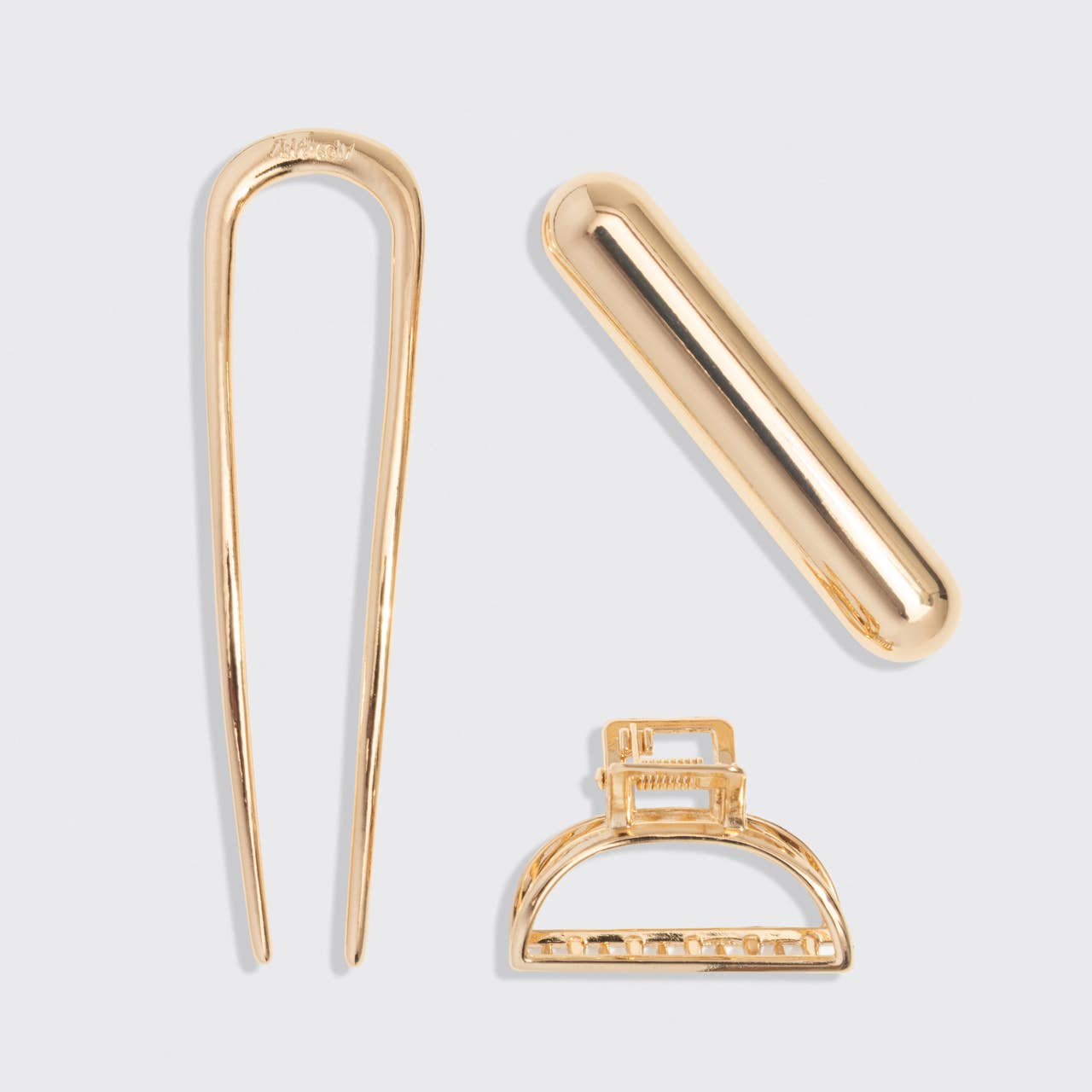 Kitsch Mini Metal French Hair Pin & Clips 3pc Set - Gold