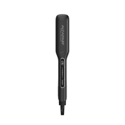 A black flat iron hair straightener with white text displaying the brand alfaparf milano on a solid white background.