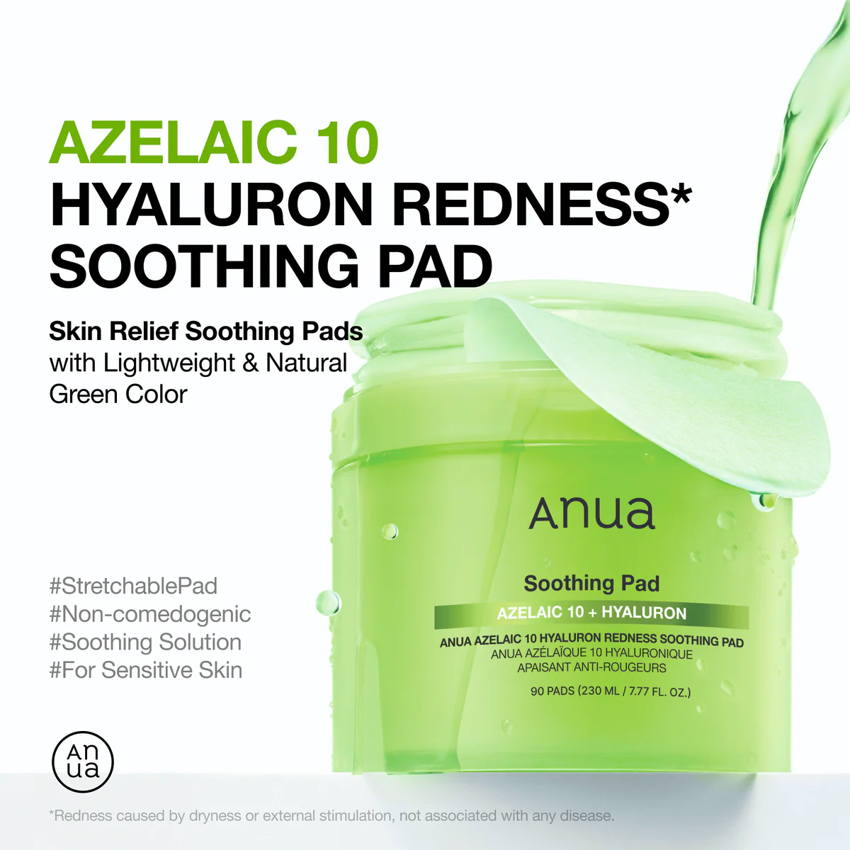 Anua Azelaic 10 Hyaluron Redness Soothing Pad - 90 pads (230ml)
