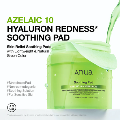 Anua Azelaic 10 Hyaluron Redness Soothing Pad - 90 pads (230ml)