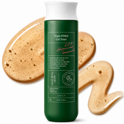 axis-y triple pdrn gel toner on a clean white background with textured gel swatches. hydrating gel toner formulated with triple pdrn, collagen peptides and botanical ingredients to refresh tired skin, boost moisture and promote a healthy-looking, radiant complexion.