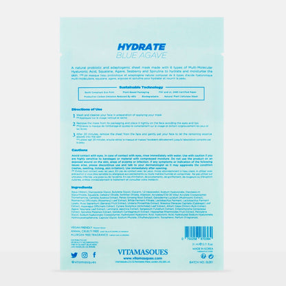 Vitamasques Hydrate Blue Agave Biodegradable Face Sheet Mask