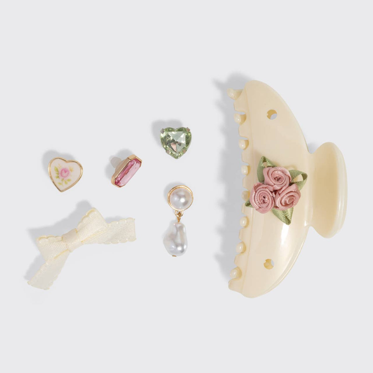 KitschPop™️ Curved Claw Clip 7pc Set Vintage - Pearlized Cream
