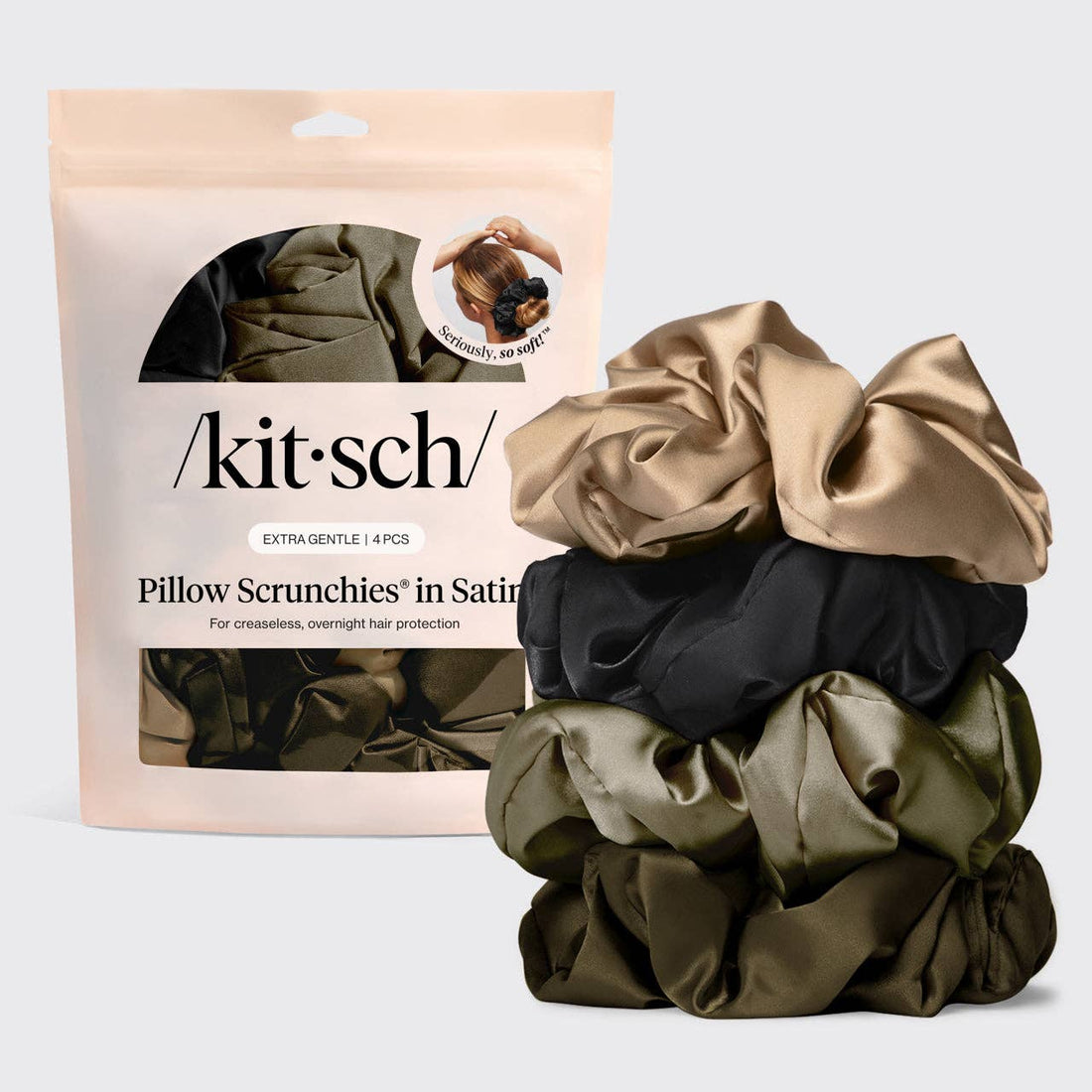 Kitsch Pillow Scrunchies® in Satin 4pc - Black