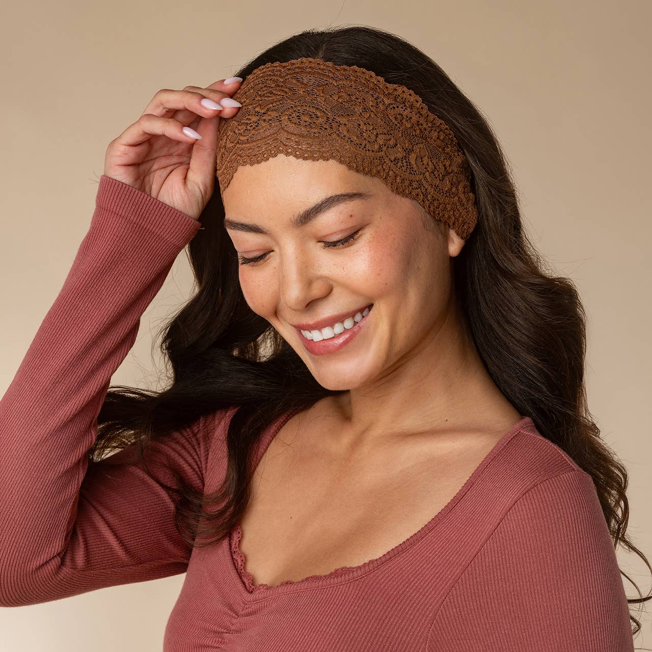 Kitsch Wide Lace Elastic Headbands 2pc Set - Mocha & Chocolate