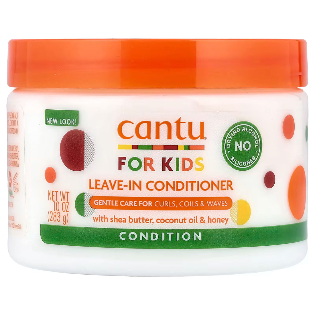 Cantu for Kids leave-in conditioner jar with orange lid on a white background