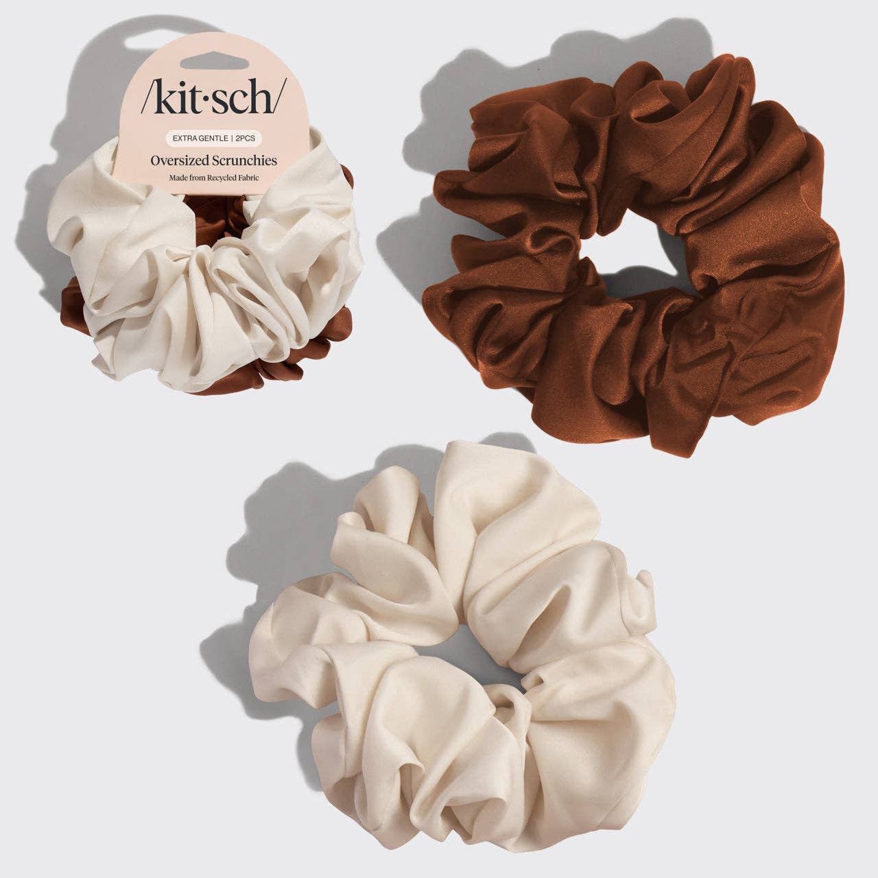Kitsch Cream &amp; Camel Oversized Scrunchies - 2pc