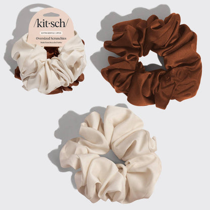 Kitsch Cream &amp; Camel Oversized Scrunchies - 2pc