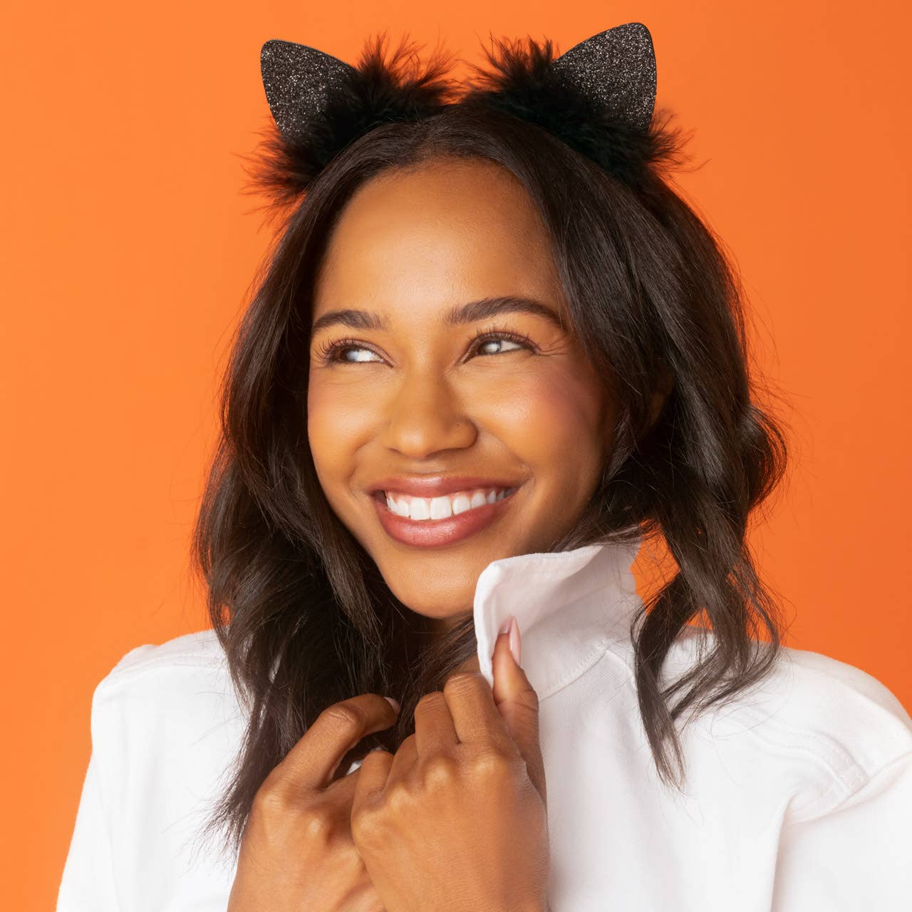 Kitsch Satin Cat Ears Headband - Black Glitter