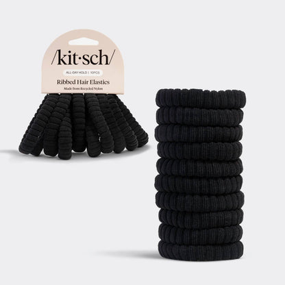 Kitsch Ribbed Hair Elastics 10pc Set - Black