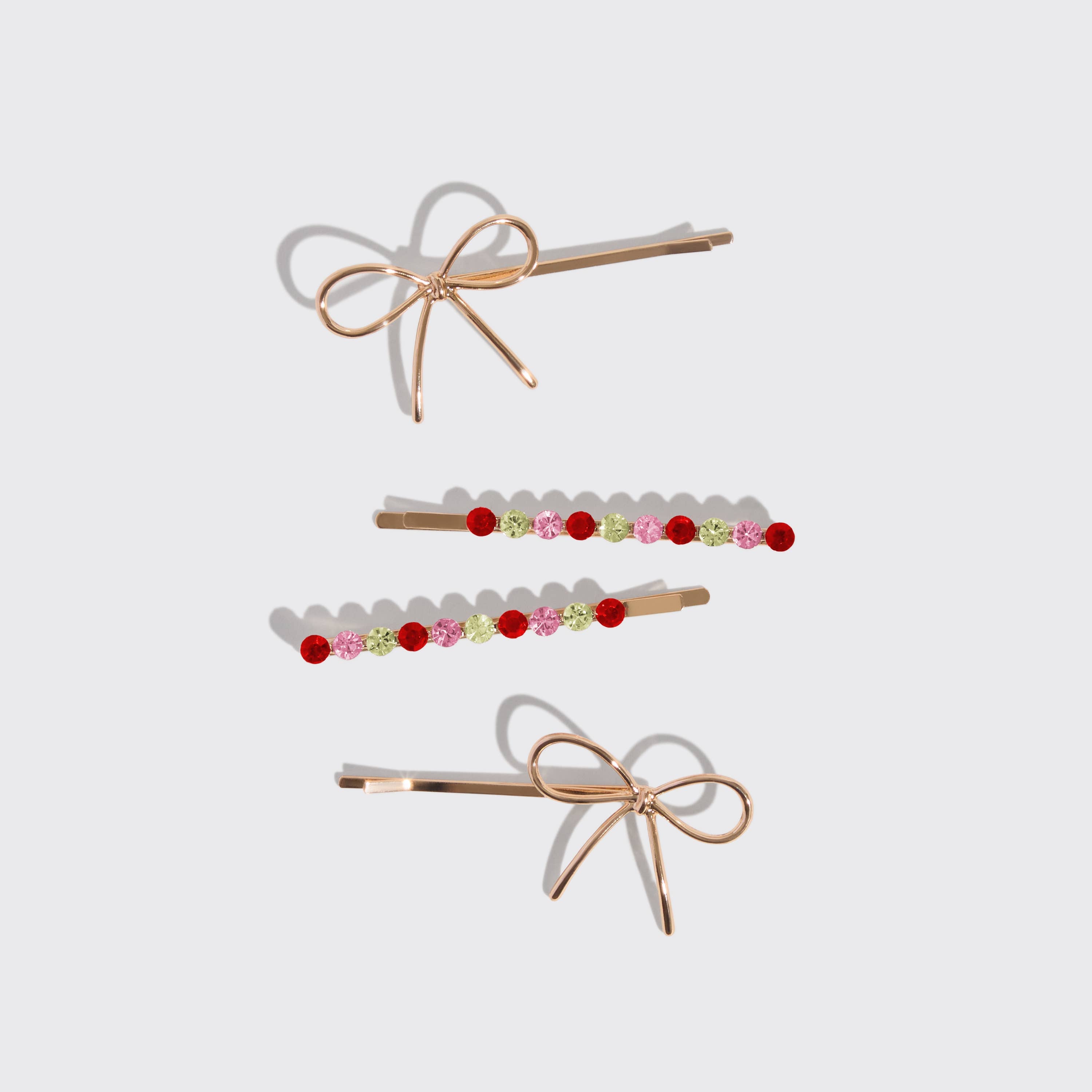 Kitsch Holiday Gemstone and Bow Bobby Pins 4pc Set