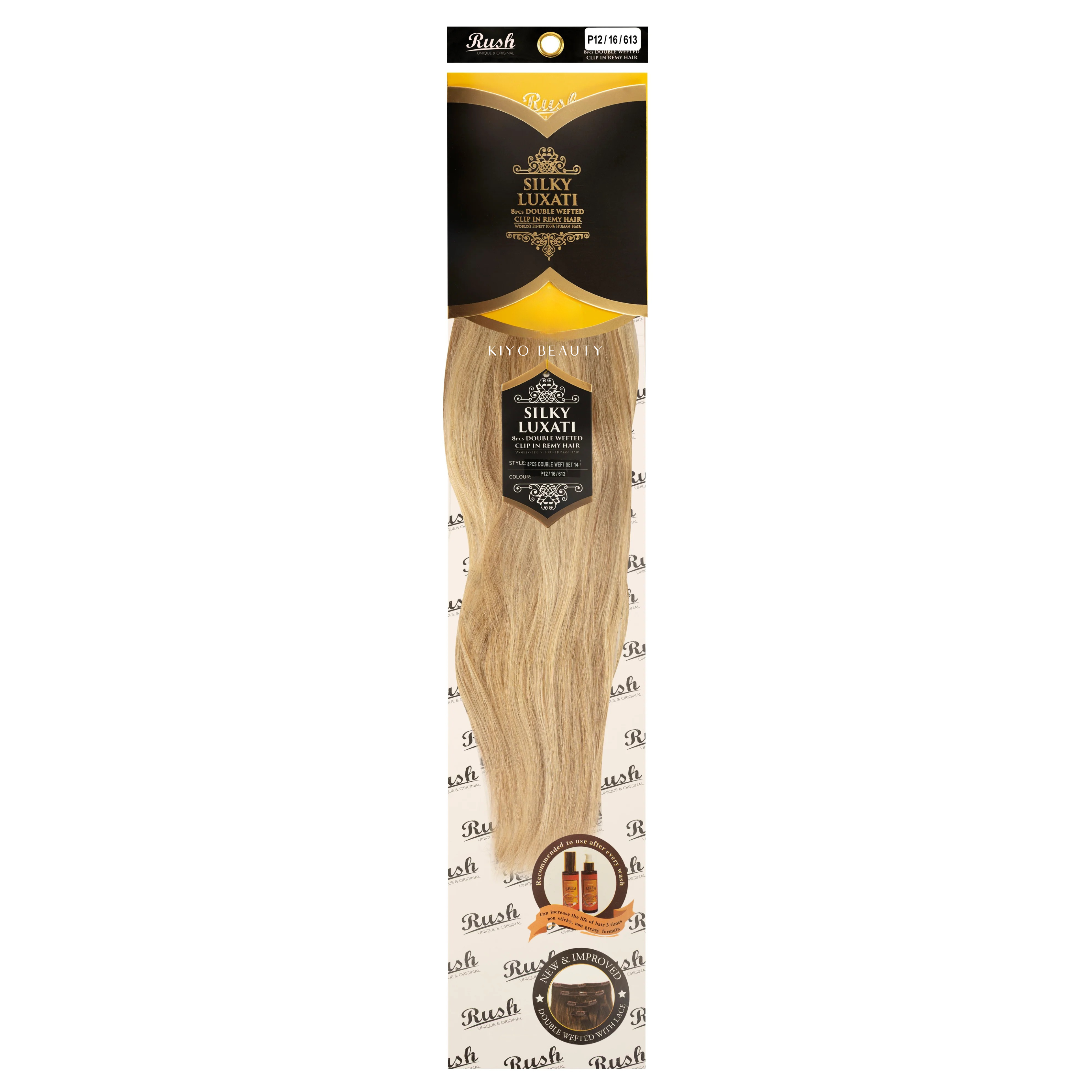 Rush Silky Luxati Human Hair Extension 8pc Full Head Double Weft Clip in 14"