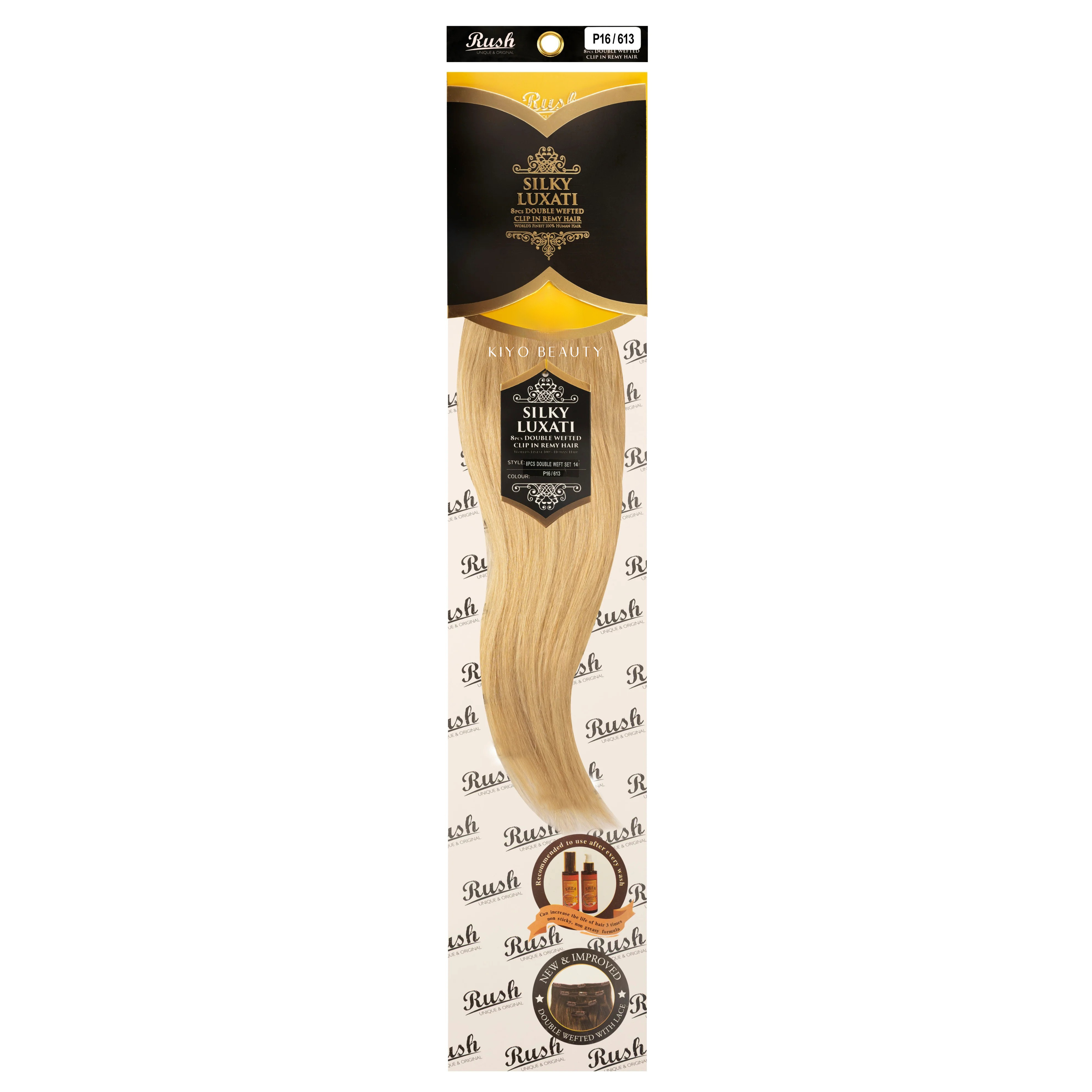 Rush Silky Luxati Human Hair Extension 8pc Full Head Double Weft Clip in 14"
