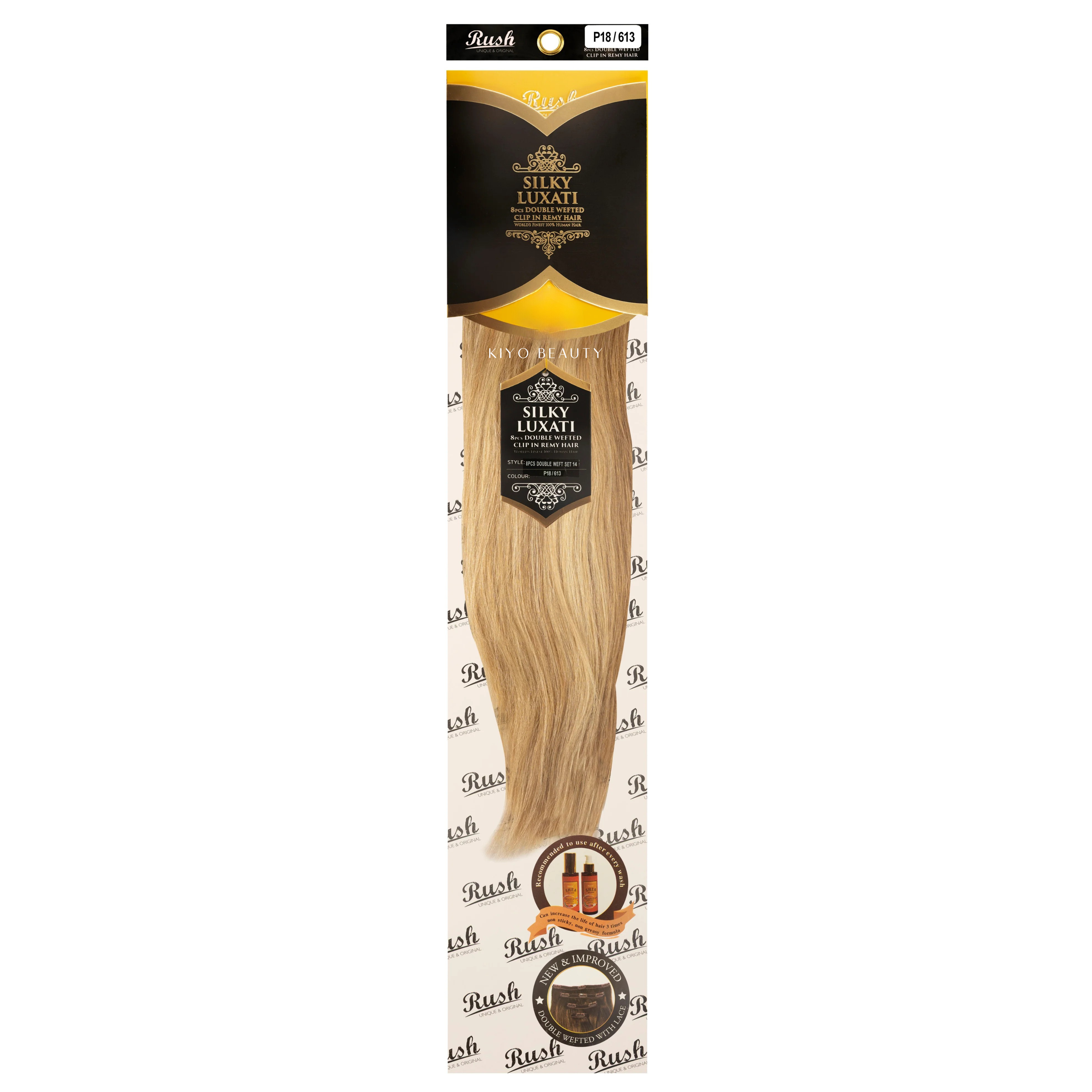 Rush Silky Luxati Human Hair Extension 8pc Full Head Double Weft Clip in 14"