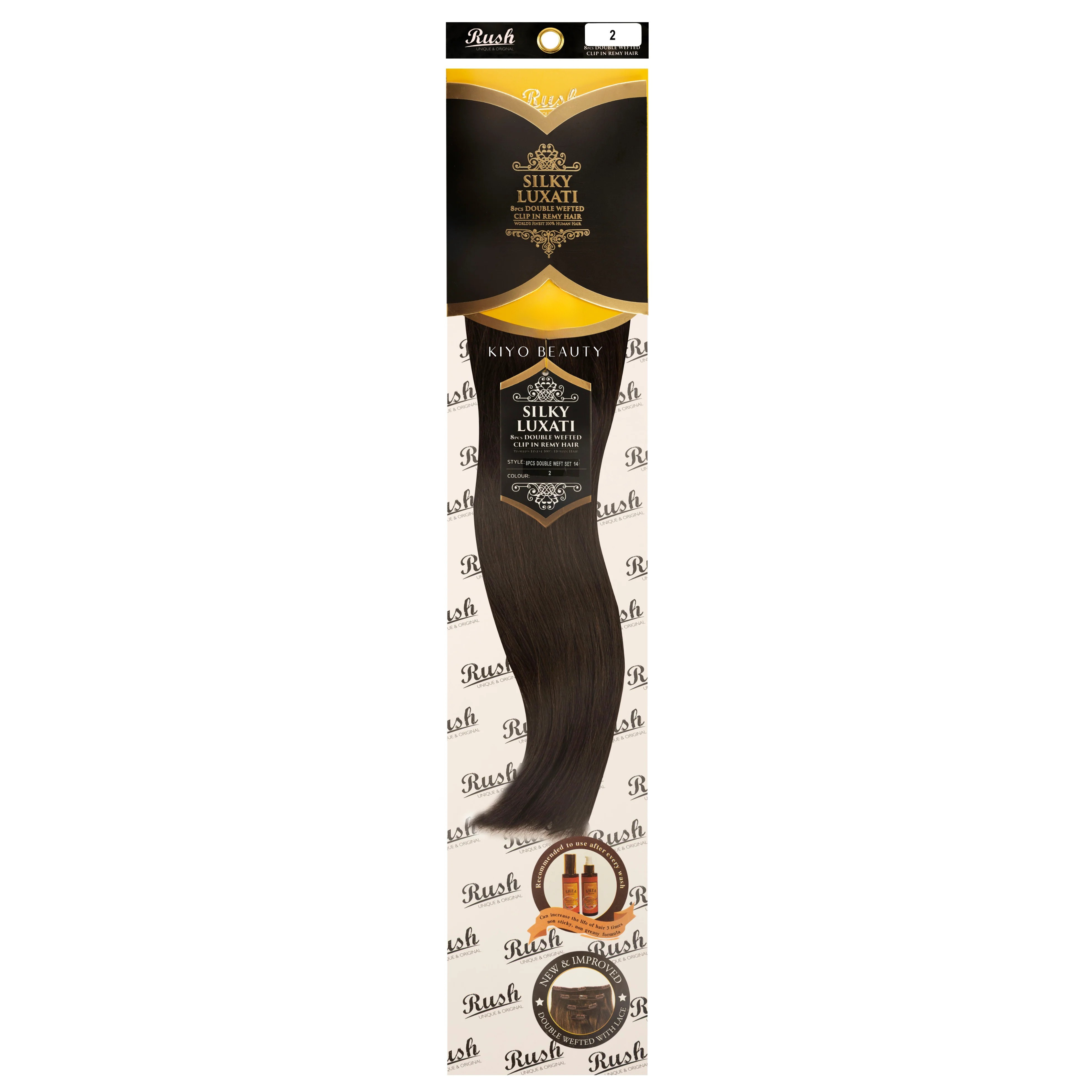 Rush Silky Luxati Human Hair Extension 8pc Full Head Double Weft Clip in 14"