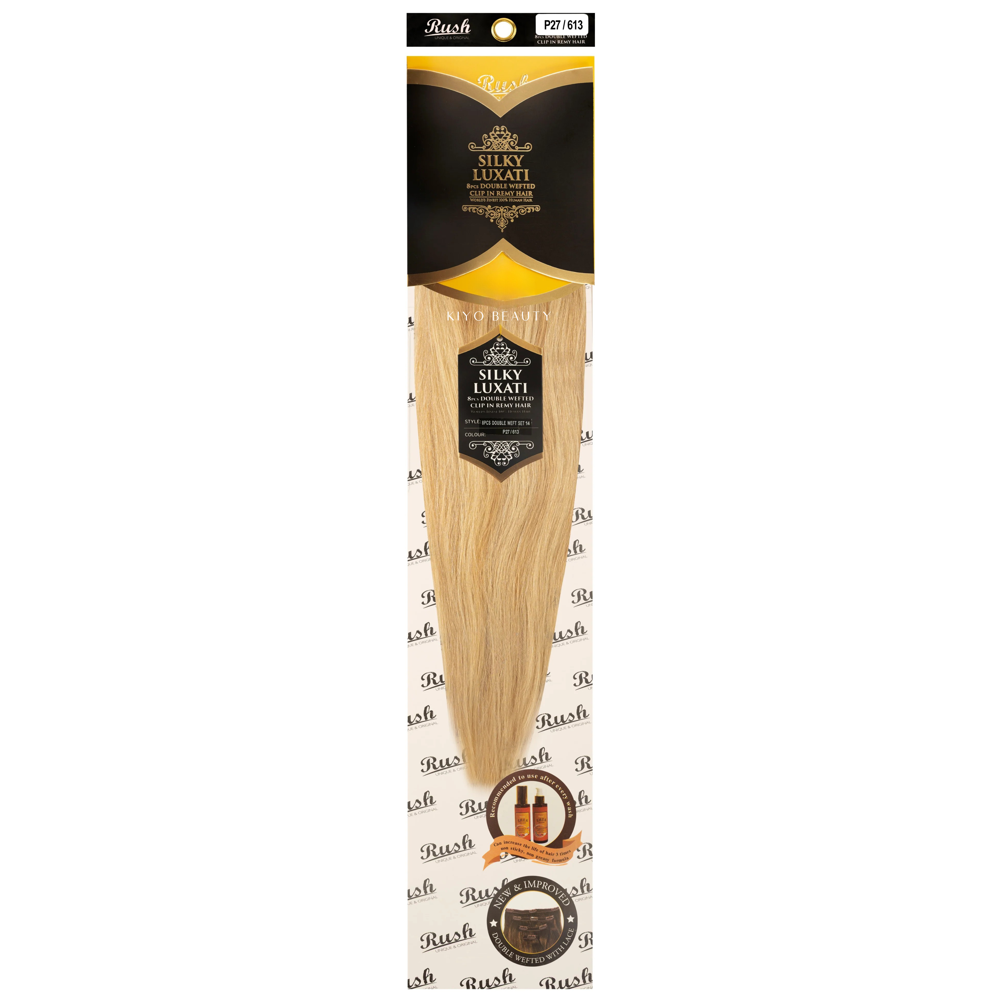 Rush Silky Luxati Human Hair Extension 8pc Full Head Double Weft Clip in 14"