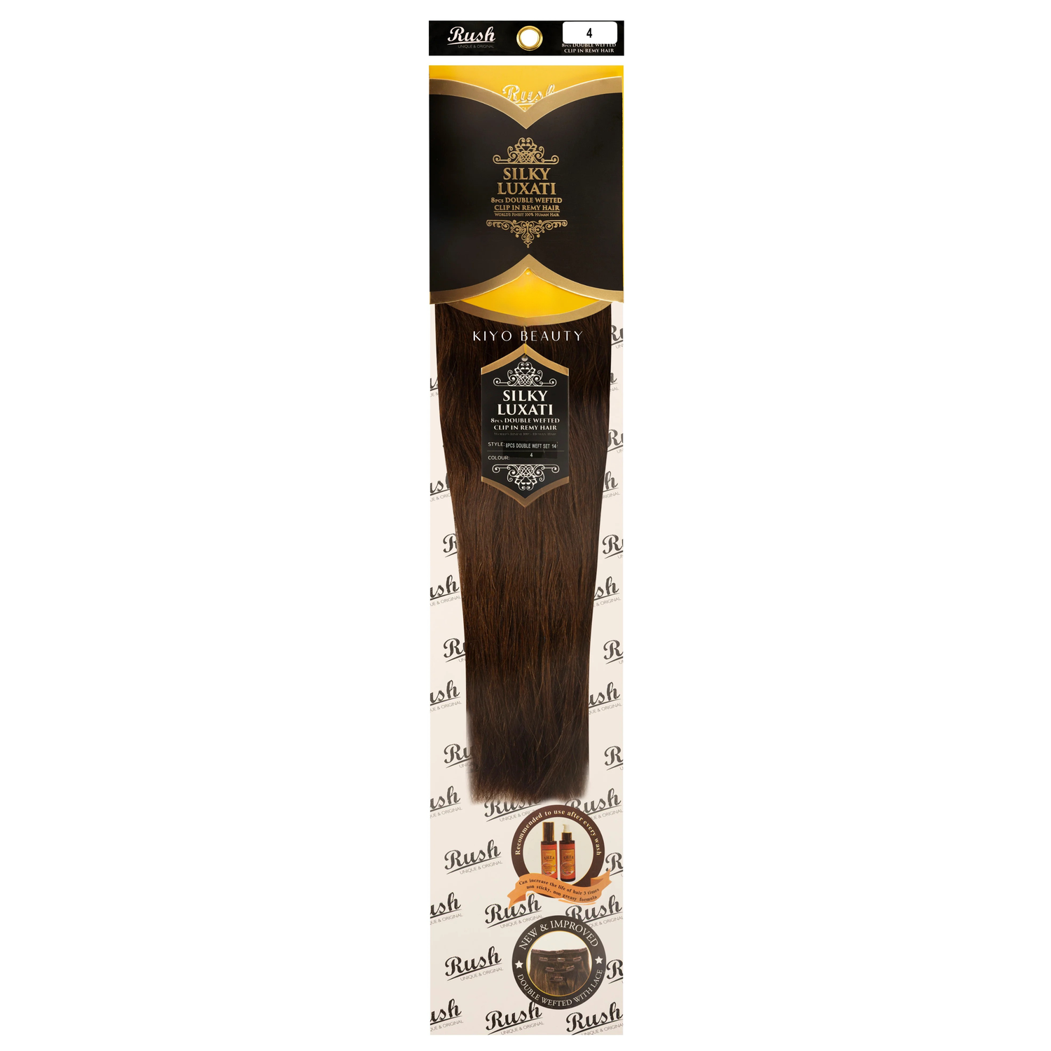 Rush Silky Luxati Human Hair Extension 8pc Full Head Double Weft Clip in 14"