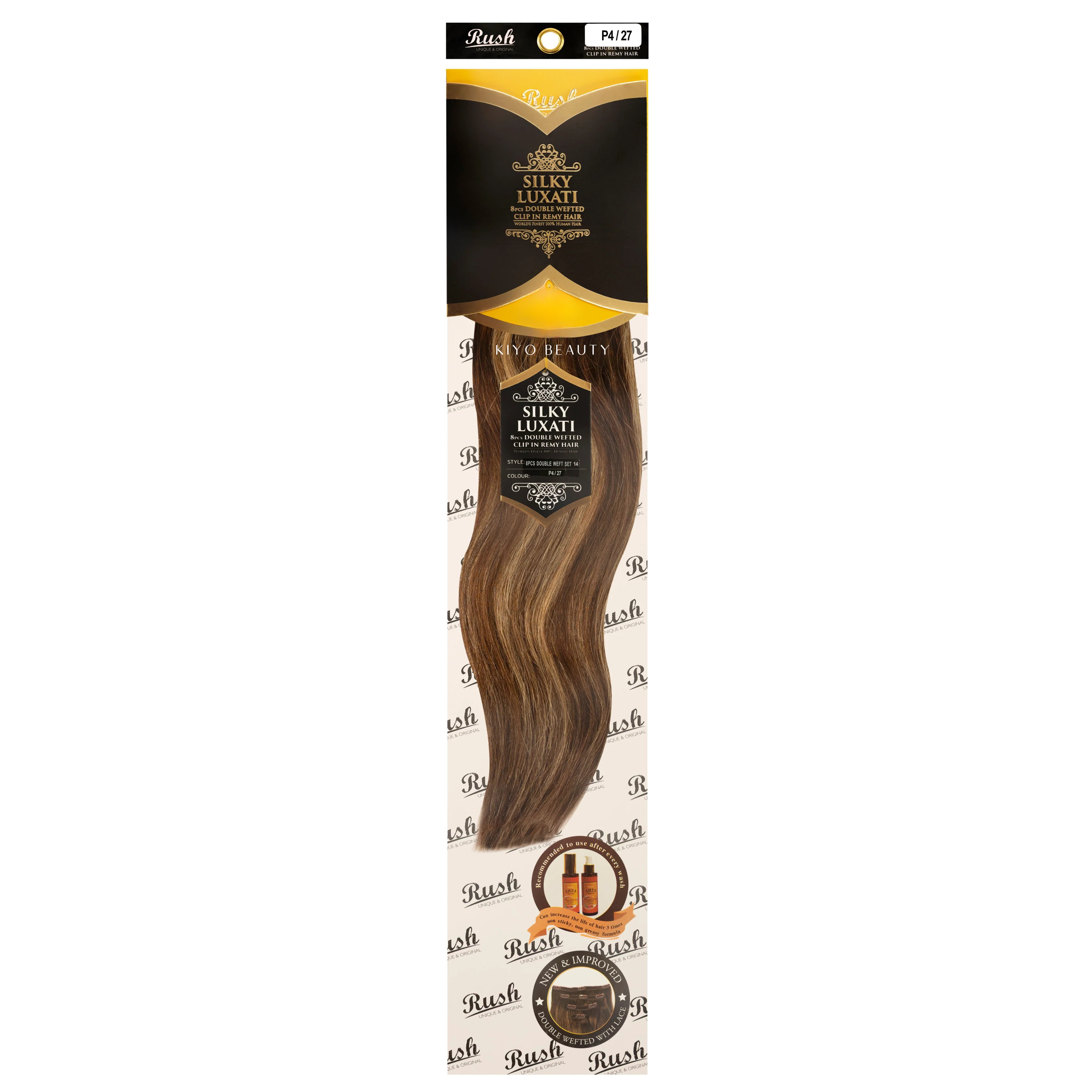 Rush Silky Luxati Human Hair Extension 8pc Full Head Double Weft Clip in 14"