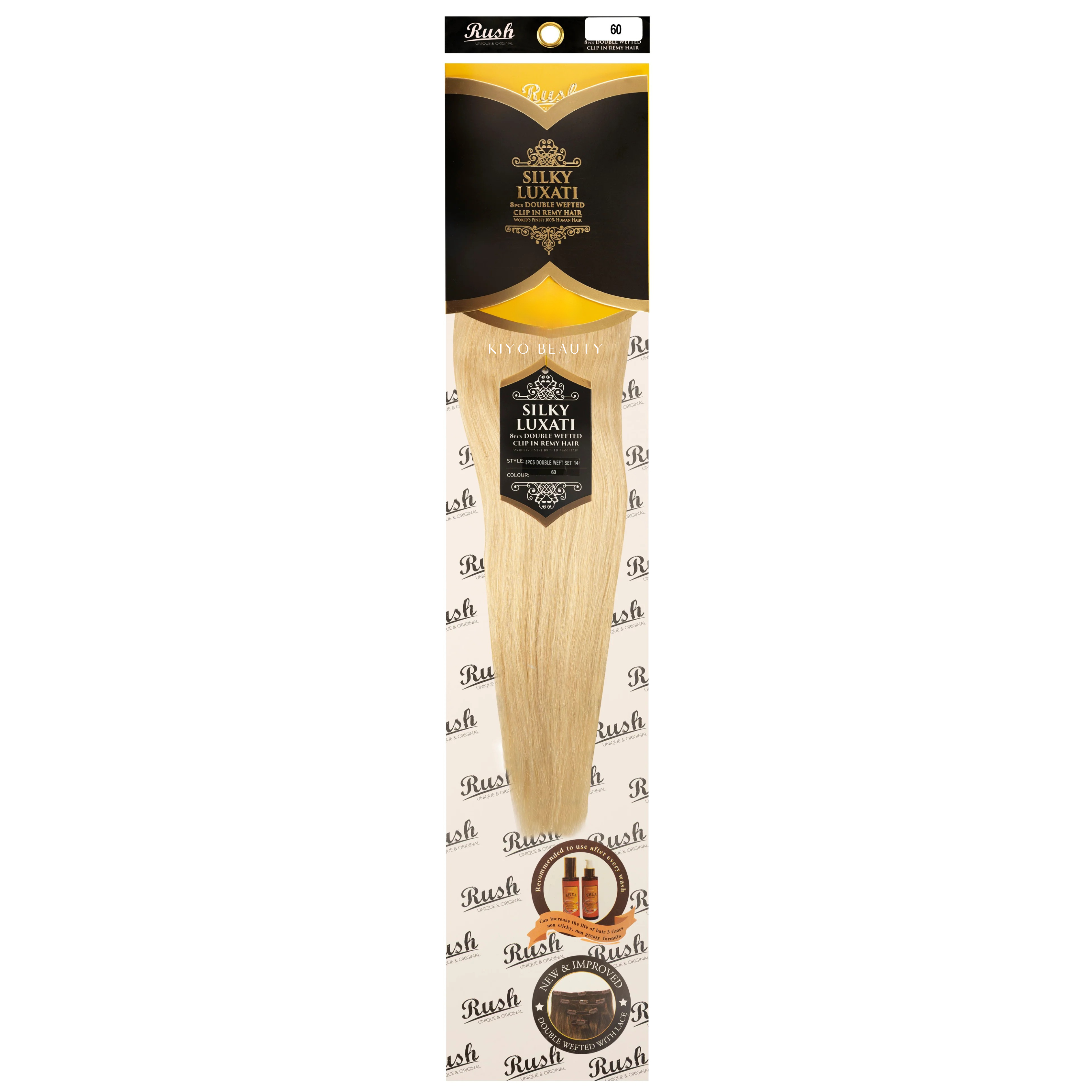 Rush Silky Luxati Human Hair Extension 8pc Full Head Double Weft Clip in 14"