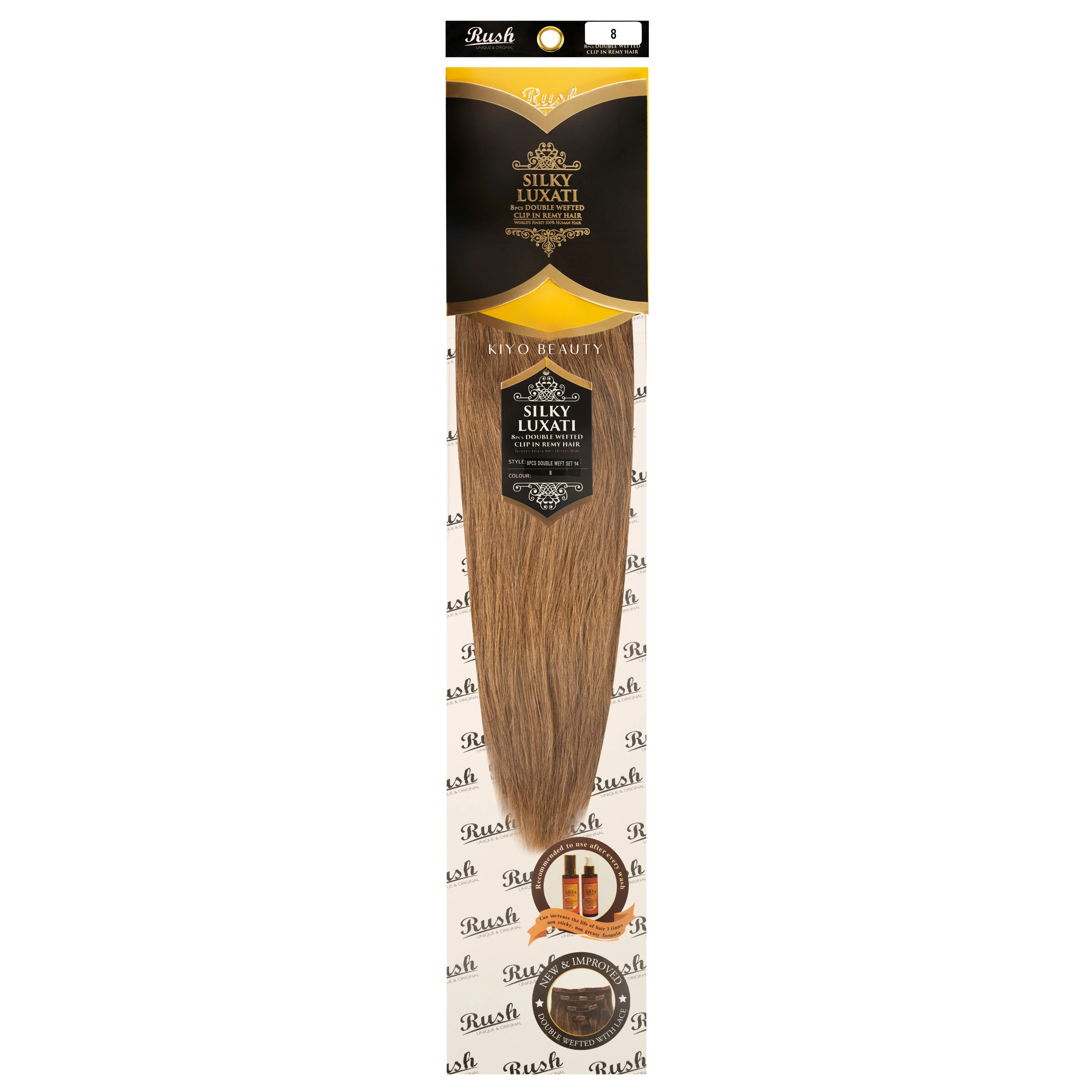 Rush Silky Luxati Human Hair Extension 8pc Full Head Double Weft Clip in 14"