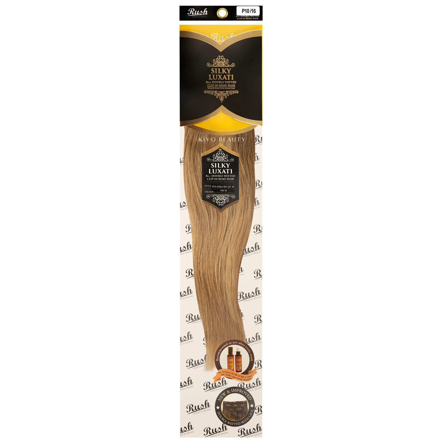 Rush Silky Luxati Human Hair Extension 8pc Full Head Double Weft Clip in 18"