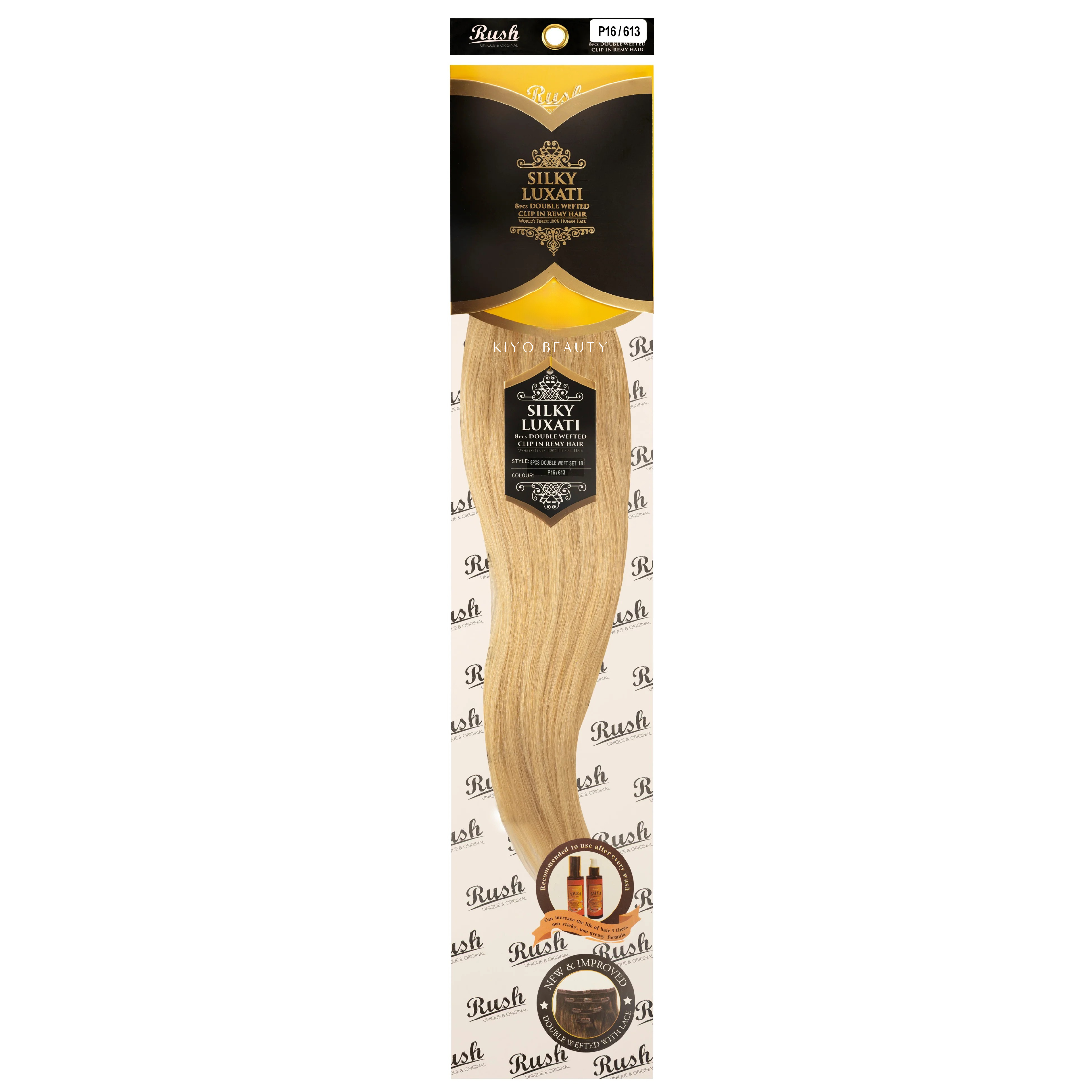Rush Silky Luxati Human Hair Extension 8pc Full Head Double Weft Clip in 18"