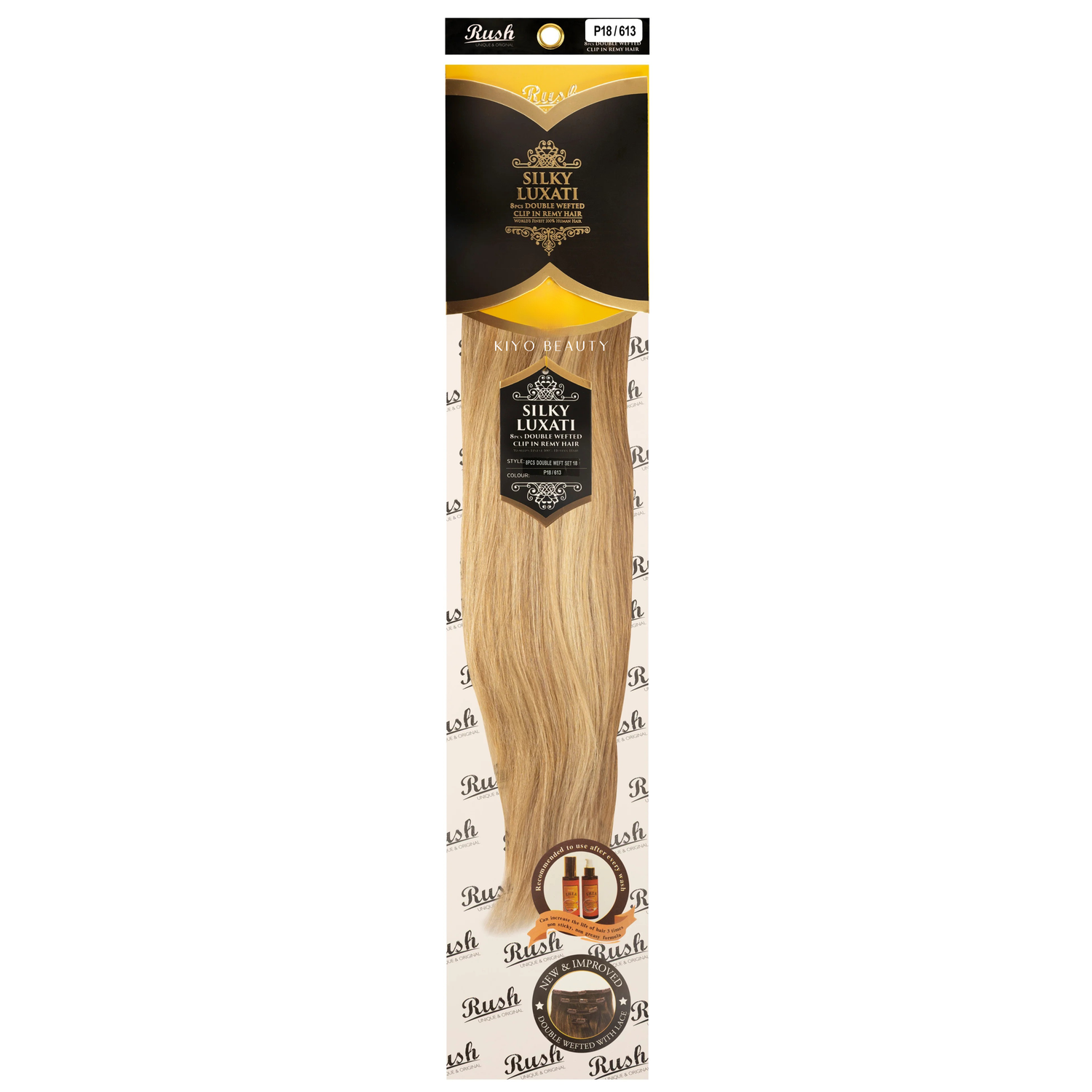 Rush Silky Luxati Human Hair Extension 8pc Full Head Double Weft Clip in 18"