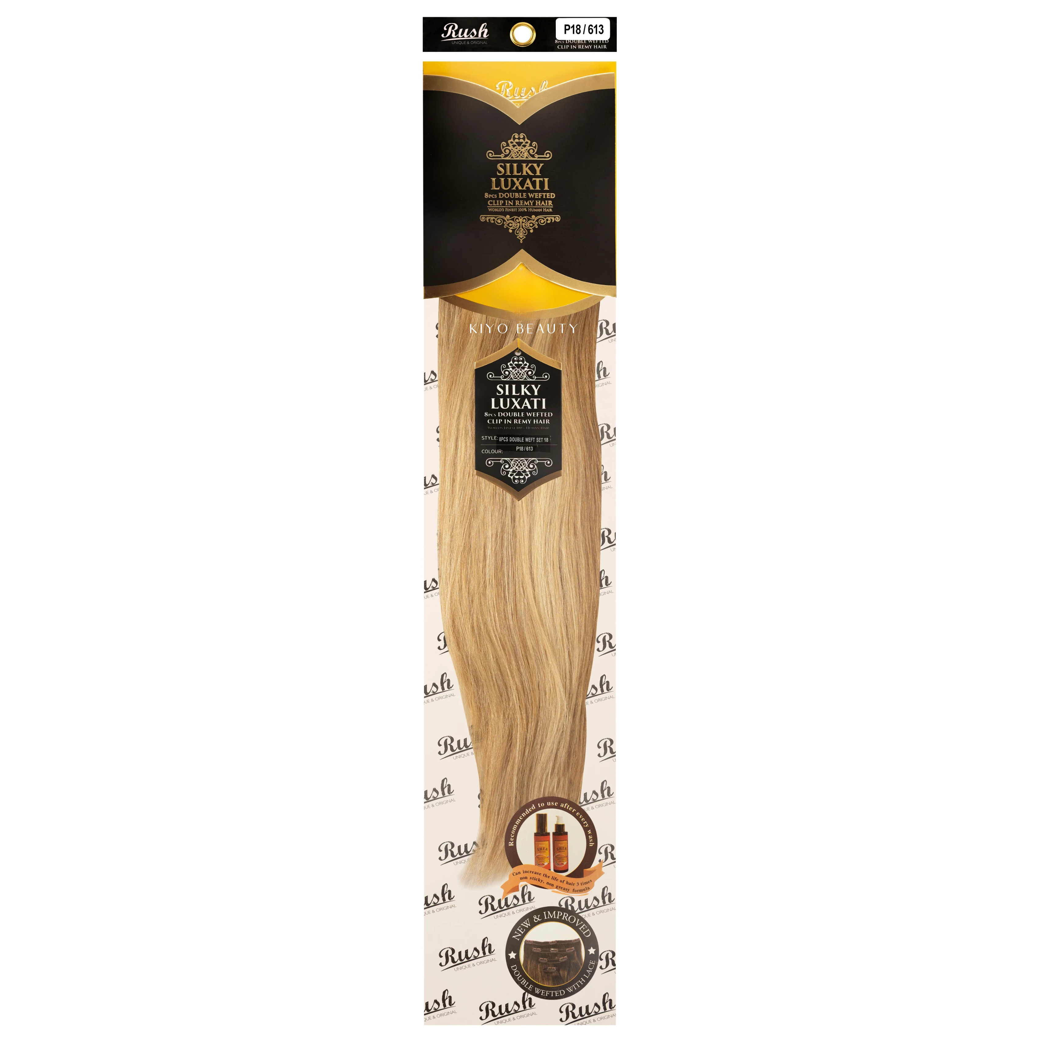 Rush Silky Luxati Human Hair Extension 8pc Full Head Double Weft Clip in 18"