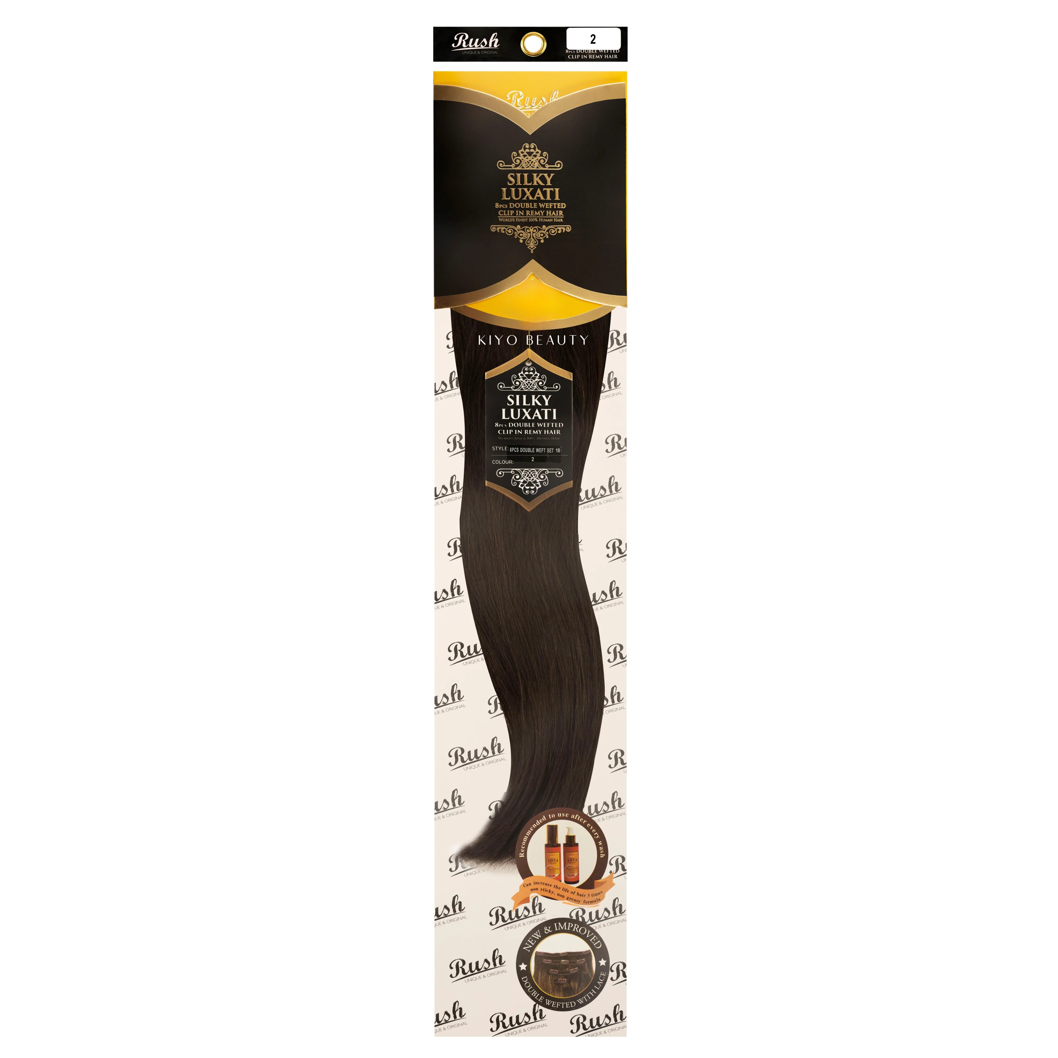 Rush Silky Luxati Human Hair Extension 8pc Full Head Double Weft Clip in 18"