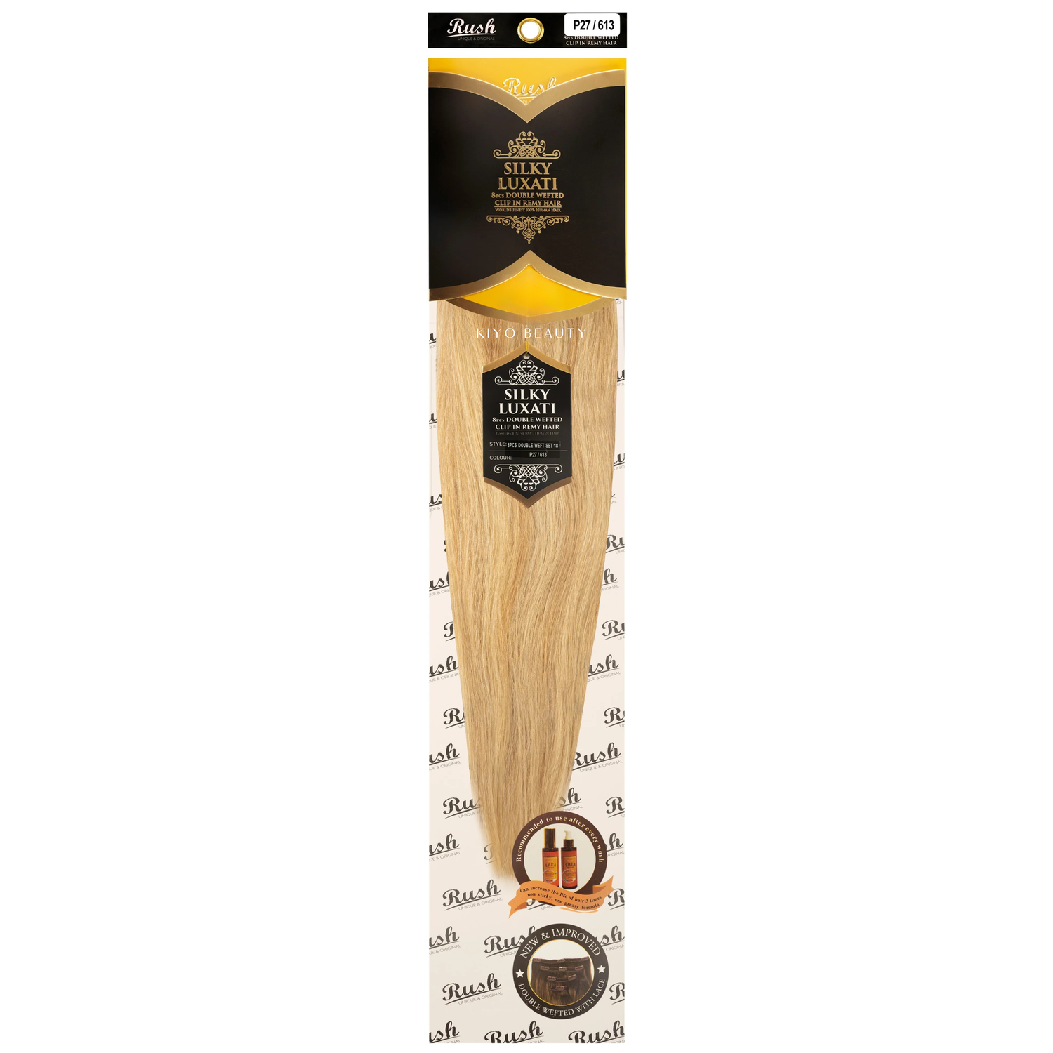 Rush Silky Luxati Human Hair Extension 8pc Full Head Double Weft Clip in 18"