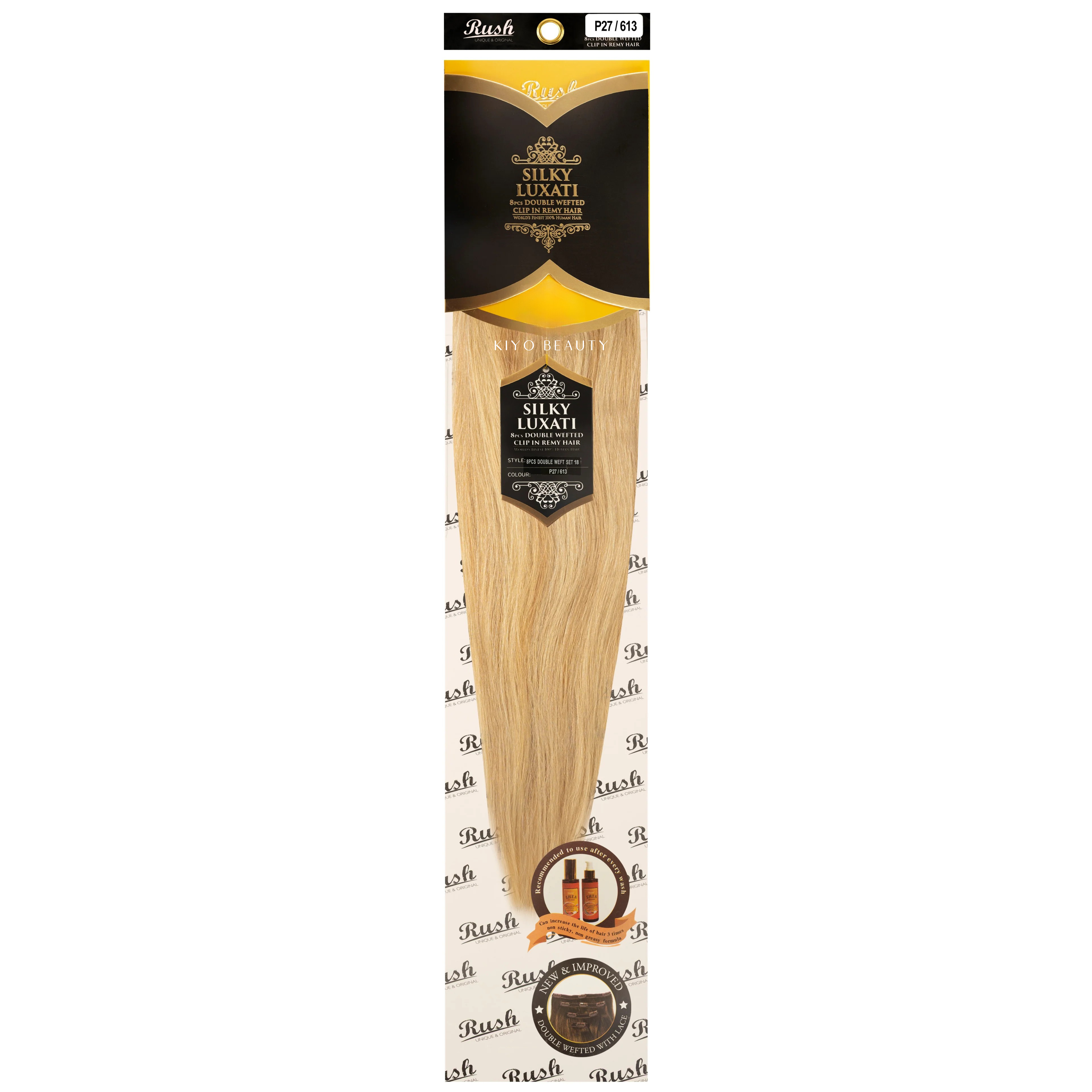 Rush Silky Luxati Human Hair Extension 8pc Full Head Double Weft Clip in 18"
