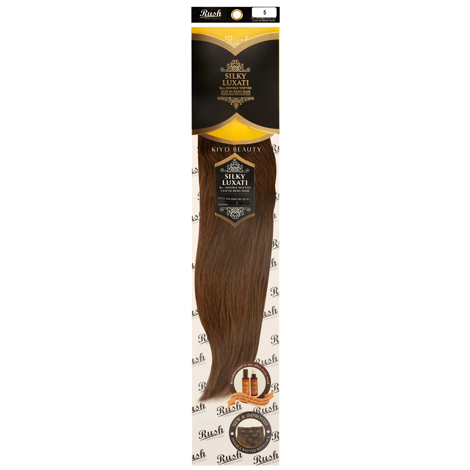 Rush Silky Luxati Human Hair Extension 8pc Full Head Double Weft Clip in 18"