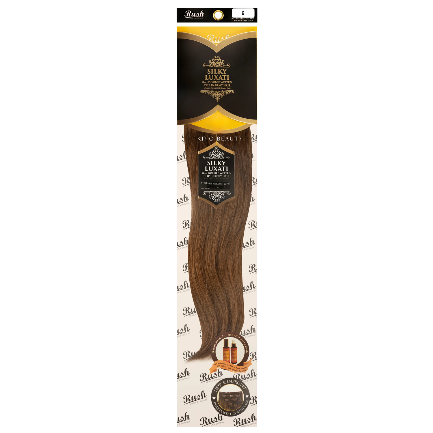 Rush Silky Luxati Human Hair Extension 8pc Full Head Double Weft Clip in 18"