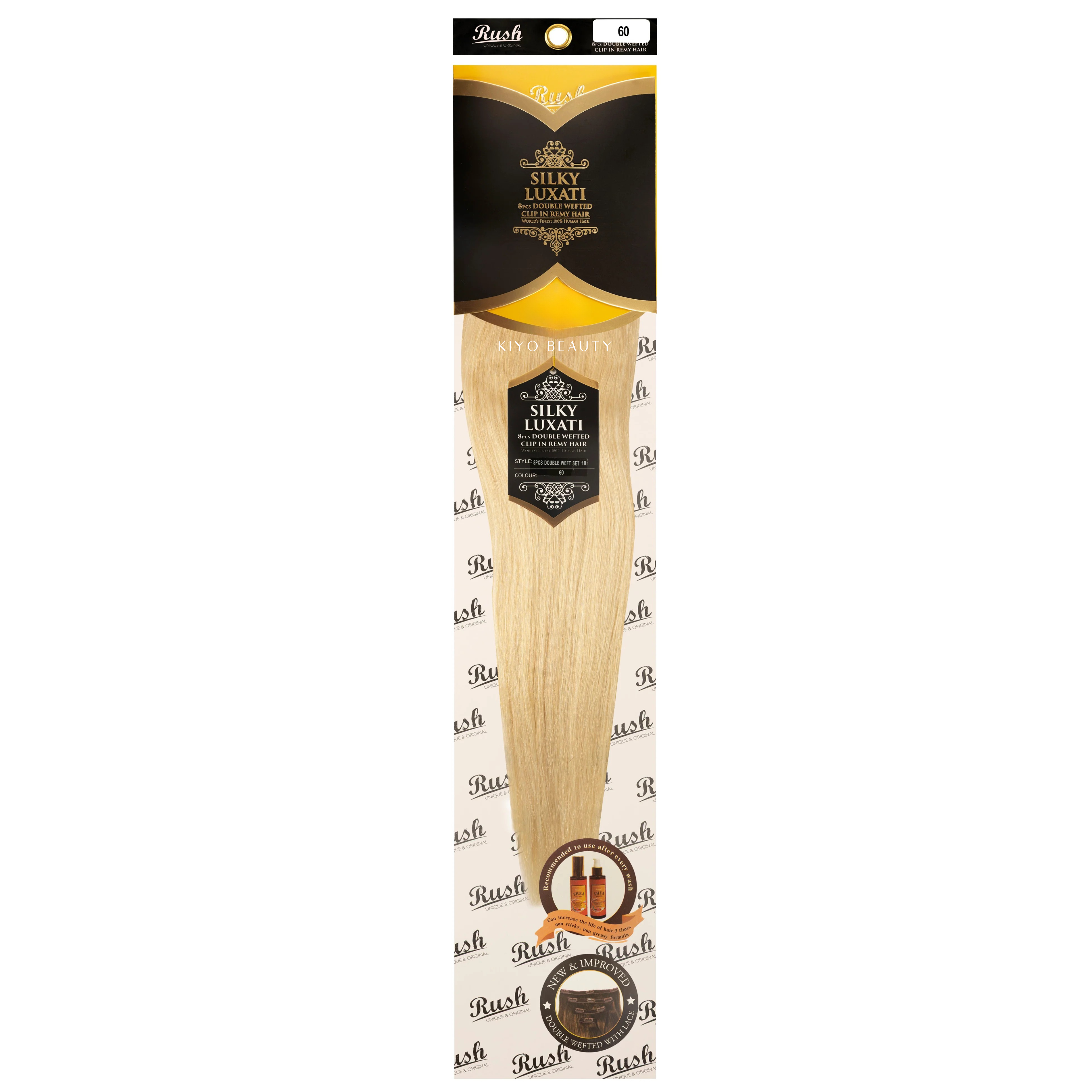 Rush Silky Luxati Human Hair Extension 8pc Full Head Double Weft Clip in 18"