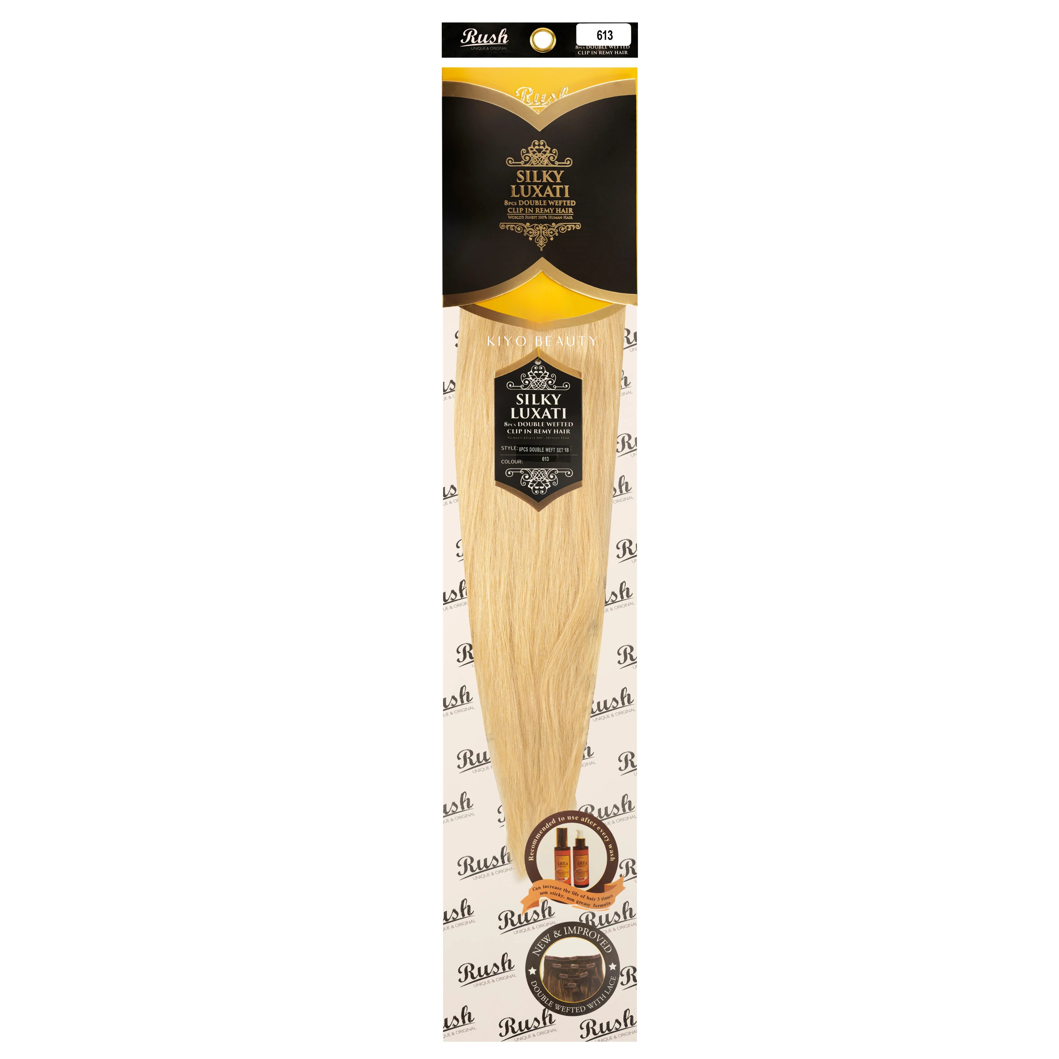 Rush Silky Luxati Human Hair Extension 8pc Full Head Double Weft Clip in 18"