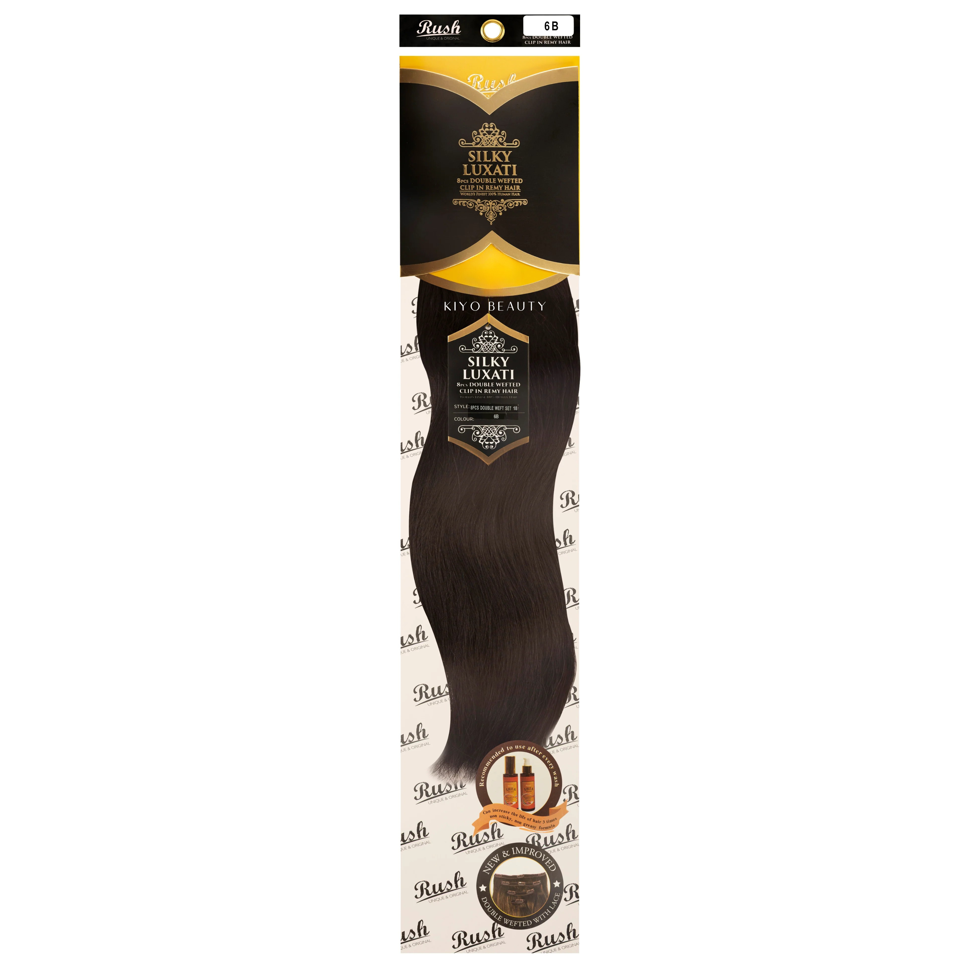 Rush Silky Luxati Human Hair Extension 8pc Full Head Double Weft Clip in 18"