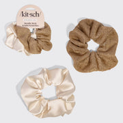 Kitsch Metallic Mesh Satin Scrunchies 2pc Set - Cream & Gold
