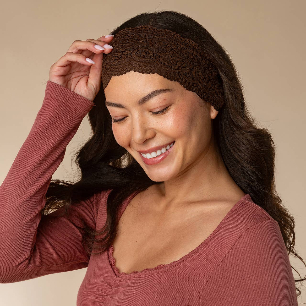 Kitsch Wide Lace Elastic Headbands 2pc Set - Mocha & Chocolate