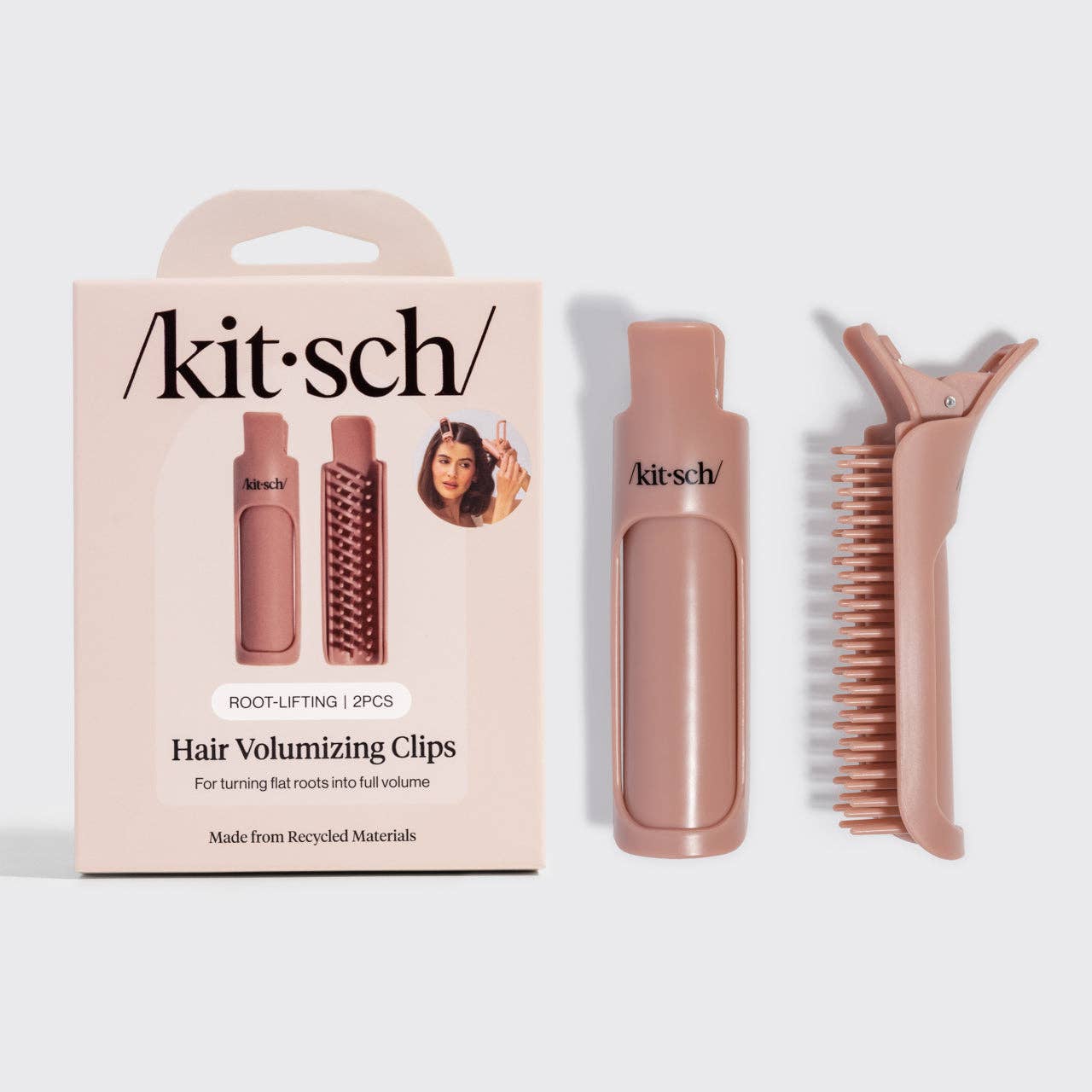 Kitsch hair volumizing clips set with packaging on a light gray background